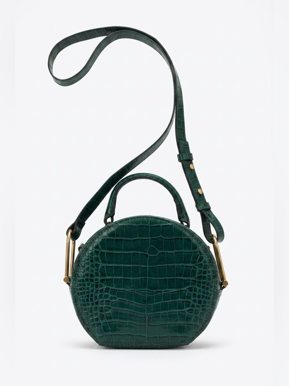 TOPSHOP Dark Green Croc-Embossed Round Shoulder Bag